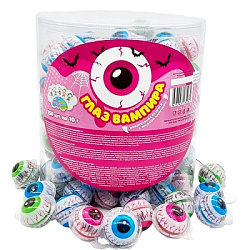 Жевательная резинка Глаз вампира с жидкой начинкой в банке копилка Мишка (СКИФ) 10гр*6 бл*100 шт