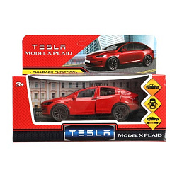 Машина металл tesla model x plaid 12 см, двери, красн, кор. - в кор.2*36шт