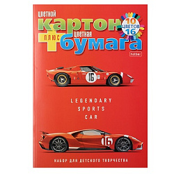 Набор цветная бумага+картон " Hatber " А4 Sport car 26л 16цв двухсторонней цветной бумаги, 10цв мело