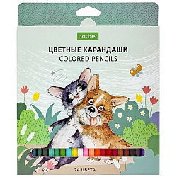 Карандаши цветные деревянные ECO Pets story 24цв " Hatber " шестигранные, картонная упаковка, европо