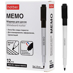 Маркер для доски " Hatber " Memo черный 1мм,  со стирателем, пулевидный наконечник