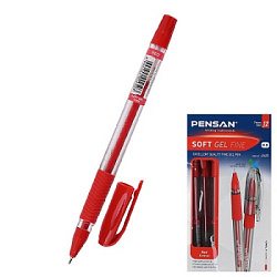 Ручка гелевая " Pensan " Soft Gel красная 0,5мм, толщина письма 0,3мм, игольчатый пишущий узел, проз