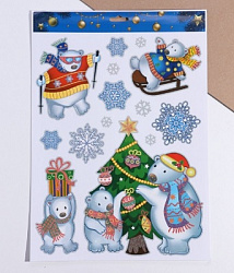 Набор наклеек "Новогодние"  медведи, 29 х 41 см 10652722