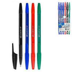 Набор шариковых ручек " Basir " 4цв, 3 синих, красная, чёрная, зелёная, 0,7мм, чернила на масляной о