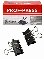 Зажим   для бумаг ЧЕРНЫЙ (ЗК-4167), 25мм, (набор 12шт) в карт. коробке и опп