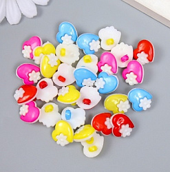 Набор пуговиц декоративных пластик "Сердечко с цветочком" набор 30 шт 1,4х1,4 см МИКС   9294034