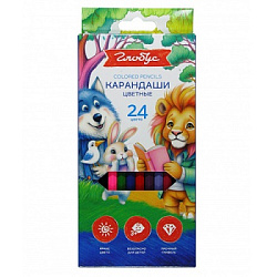 Карандаши цветные деревянные шестигранные 24цв " Глобус " картонная упаковка, европодвес