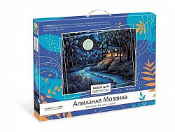 Алмазная мозаика на подрамнике 30*40(частичная выкладка).  Ночь в лесу. Арт. 08691