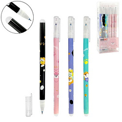 Ручка пиши-стирай " KWELT " Корги, гелевая 0,38мм синяя, с силиконовым ластиком, ассорти 4 дизайна, 