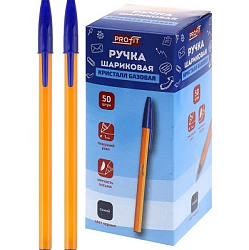 TM"Profit"Ручка шариковая "КРИСТАЛЛ БАЗОВАЯ" СИНЯЯ (РШ-3361) оранжевый кор 144мм,d=1,0мм,кр50,инд шк