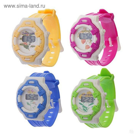 Часы наручные детские, электронные, цифер-т круг с рисунком, микс, силик, ремешок 20 см   2735370