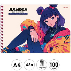 Альбом А4 48л спираль " Проф-Пресс " Девушка с плеером- 1, обложка- мелованный картон, блок- офсет 1