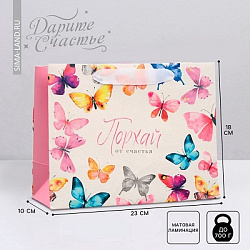 Пакет подарочный ламинированный, упаковка, «Порхай от счастья», MS 23×18×10 см