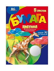 Бумага цветная А4 металлизированная перламутровая 5л 5цв " БиДжи " Рыбки, в папке