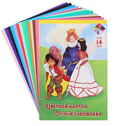 Картон цветной А4 мелованный двухсторонний 14л 14цв " Лилия Холдинг " Хитрец, в папке