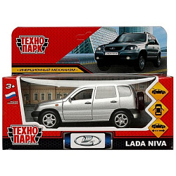 Машина металл LADA NIVA 12 см, двери, багаж, инерц, серебристый, кор. Технопарк в кор.2*36шт