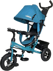 Велосипед трёхколесный с ручкой КОМЕТА (колеса надув. 10"/8" корзина) бирюзовый  (арт. ВЛ-5061)