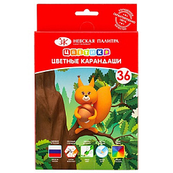 Карандаши цветные деревянные Цветик 36цв шестигранные, картонная упаковка, европодвес, ----         