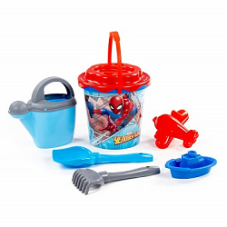 Набор Marvel «Человек-Паук» №12: ведро с наклейкой, ситечко "Солнышко", лопатка №5, грабельки №5, фо