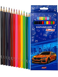 TM"Profit"Карандаши цветн,набор,гексаг. 12цв. СПОРТКАР (КЦ-2634)гриф.d=2,8мм,в к/к,кр24