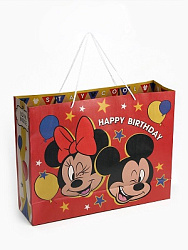 Пакет подарочный крафт Happy Birthday, 40×31×11.5 см, Микки Маус