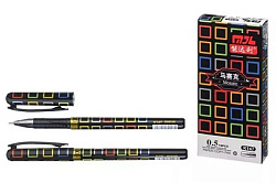 Ручка гелевая "Mosaic" черный корпус в цв.квадраты, рифленый держ,, игольч., 0,5, черная