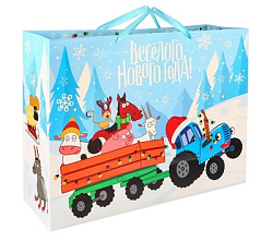 Пакет подарочный на Новый год, 61 х 40 х 20 см, упаковка, Синий трактор