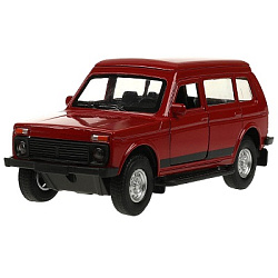 370285 Машина металл LADA 4x4 2131 12 см, двери, багаж, инерц, красный, кор. Технопарк в кор.2*36шт