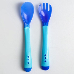 Набор приборов для кормления: термовилка и термоложка, 2 шт., цвет голубой 3805556