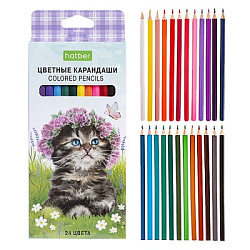 Карандаши " Hatber " ECO Котики бывают разными 24цв, шестигранные, деревянные, картонная упаковка, е