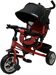 Велосипед трёхколесный с ручкой САТУРН (колеса EVA 10"/8" корзина) красный (арт. ВЛ-5421)