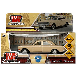 Машина металл ГАЗ-2401 ВОЛГА длина 12 см, двери, багаж, инерц, бежевый, кор. Технопарк в кор.2*36шт