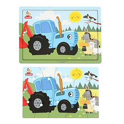 Игрушка деревянная рамка-вкладыш с ручками СИНИЙ ТРАКТОР 28*19,5см,термопак Буратино в кор.12шт