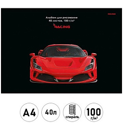 Альбом А4 40л спираль " Проф-Пресс " Красное авто, обложка- мелованный картон, блок- офсет 100г/м2, 