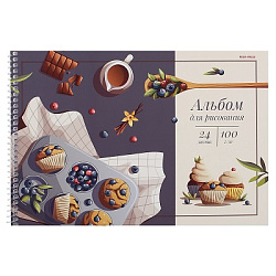 Альбом для рисования А4 24л. КЕКСЫ С ГОЛУБИКОЙ (24-5123) цветн.спираль,1 диз в спайке, офсет