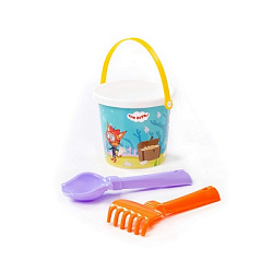 Песочный набор "Три кота" №7: Ведро малое с наклейкой, совок №2, грабельки №2