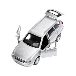 Машина металл LADA PRIORA длина 12 см, двери,багаж,инерц,серебристый, в кор. Технопарк в кор.2*36шт