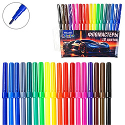 Фломастеры " Mazari " Машина 18цв круглые, вентилируемый колпачок, пластиковый блистер, европодвес