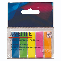 Закладки самоклеящиеся " deVente" 12*45мм 5цв*25л, неон, пластик, пластиковый пакет, европодвес, 107