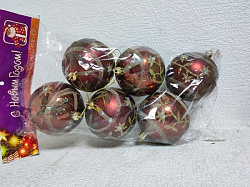 ШАР 80ММ С РИСУНКОМ СНЕЖИНКА В КРУГЕ, БЛЕСТЯЩИЙ / МАТОВЫЙ 6ШТ ЦВЕТА БОРДОВЫЙ КРАСНЫЙ ПРОЗРАЧНАЯ КОРО