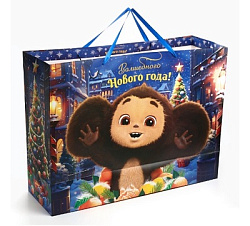 Пакет подарочный ламинированный «Волшебного Нового Года», 61 х 46 х 20 см, Чебурашка