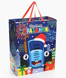 Пакет подарочный новогодний, 40 х 49 х 19 см, Синий трактор