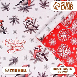 Бумага упаковочная новогодняя «С Новым годом», глянцевая, двусторонняя, 80 г/м², 70×100 см