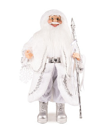 Новый Год Дед Мороз MAXITOYS, в Длинной Серебряной Шубке со Снежинкой и Посохом, 45 см