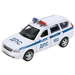 303048  Машина металл LADA PRIORA ПОЛИЦИЯ 12 см, двери, багаж, инерц, белый, в кор. Технопарк в кор.