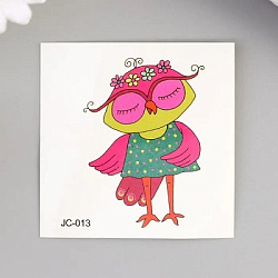 Татуировка на тело цветная "Совушка в платье в горох" 6х6 см   5074828