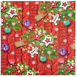 Бумага упаковочная глянцевая двусторонняя "Вязанка на красном", 70 х 100 см