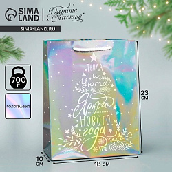 Пакет новогодний подарочный голографический «С Новым годом», MS 18×23×10 см