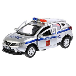 Машина металл свет-звук NISSAN QASHQAI ПОЛИЦИЯ 12 см двер, багаж, инер. кор. Технопарк в кор.2*36шт