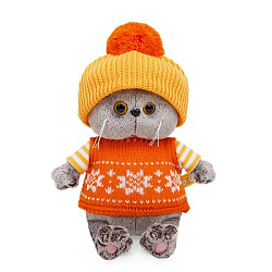 BB-160 Игрушка Кот Басик baby в жилете и шапочке с помпоном